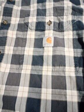Carhartt Men’s Blue, Green and White Plaid Button-Down Shirt Long Sleeve XLarge
